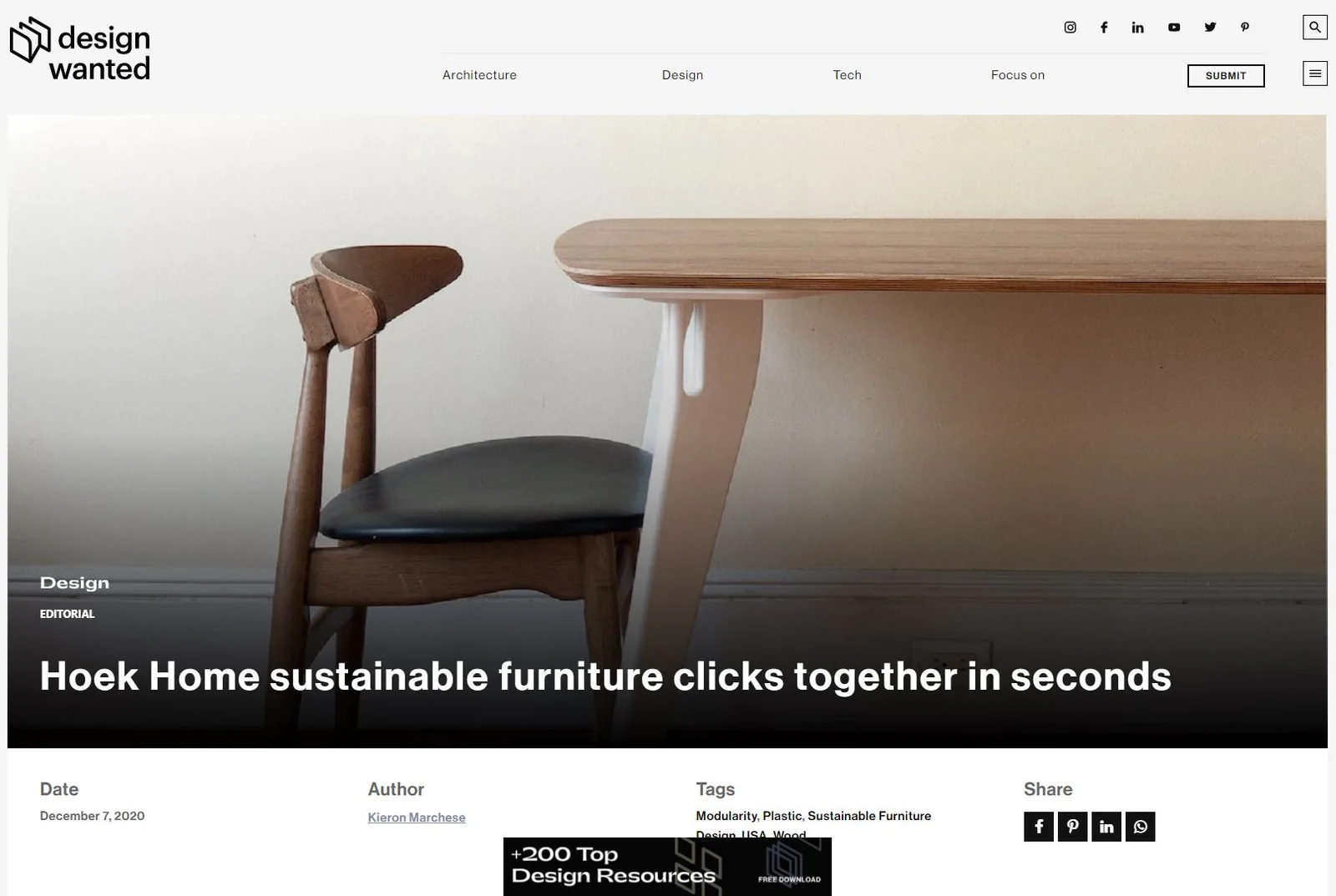 Hoek Has Been Featured by Design Wanted!