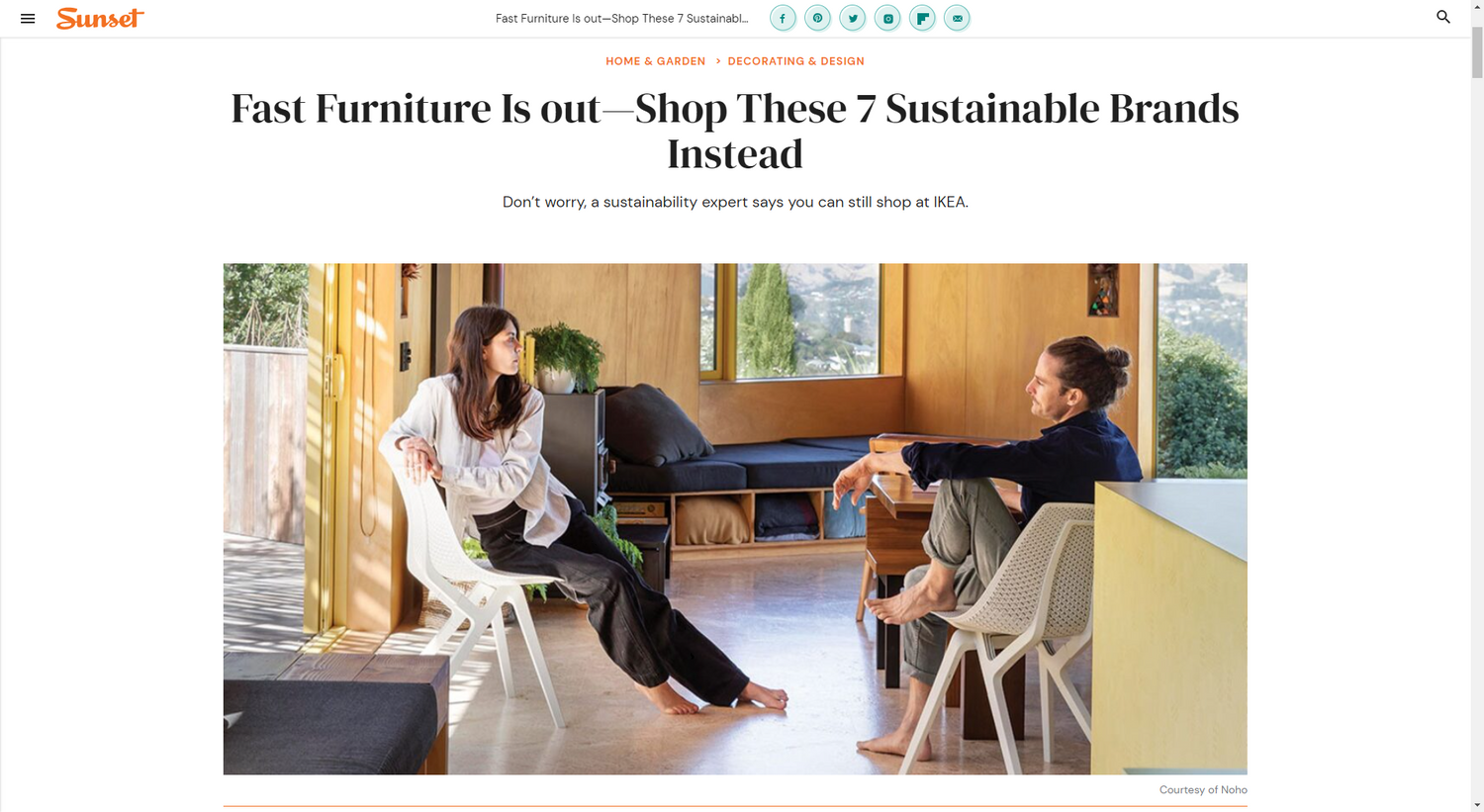 Hoek: A Sustainable Choice Featured in Sunset Magazine